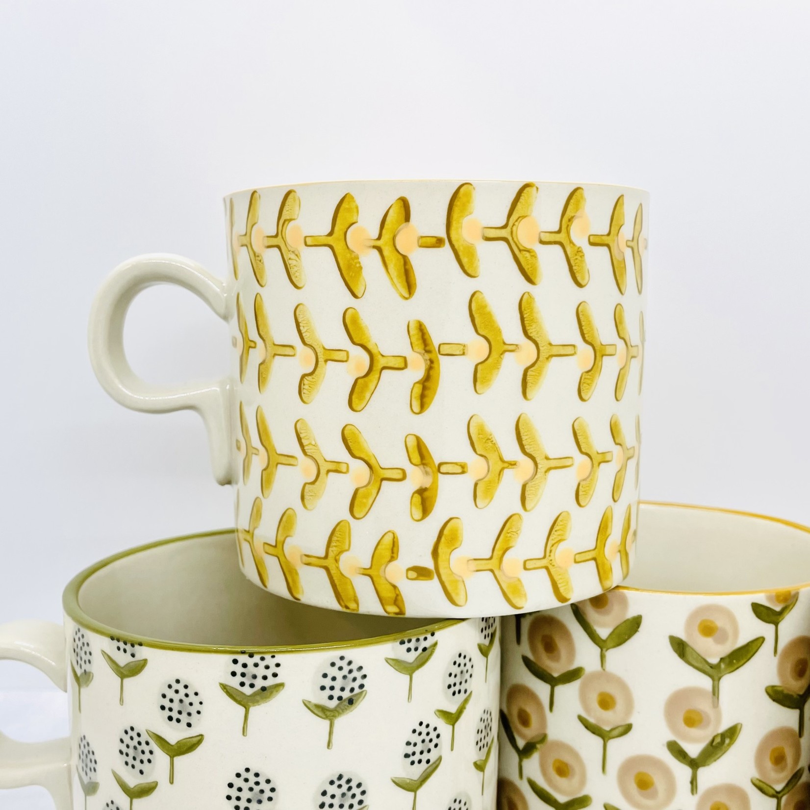 Stoneware Handstamped Mug with Floral Pattern
