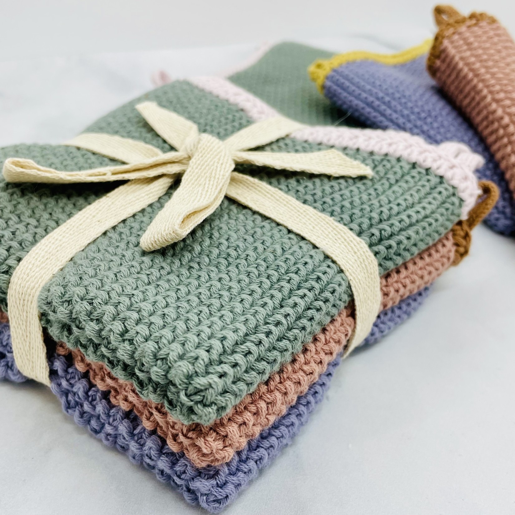 Square Cotton Knit Dish Cloths with Loops