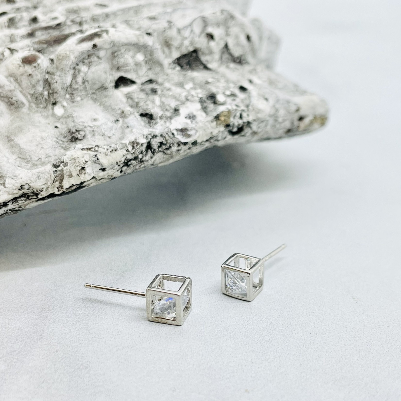 A.M. Jewelry Caged CZ Stud Earrings