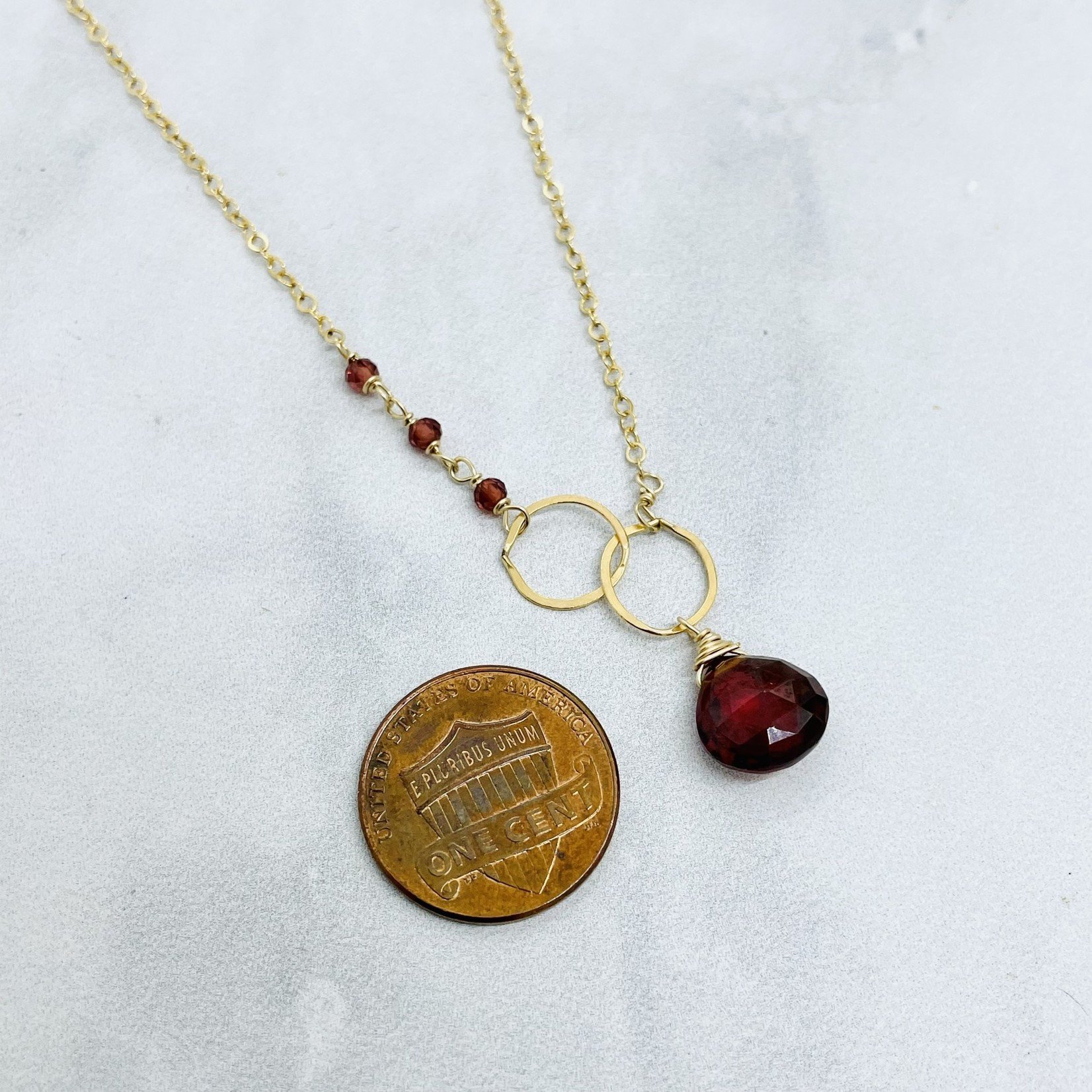 Judy Brandon Jewelry Asymmetrical Goldfill Necklace with Garnet