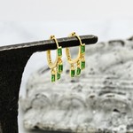Native Gems Huggie Hoop Earrings: Gold Vermeil and tiny Emerald Green Onyx Dangle
