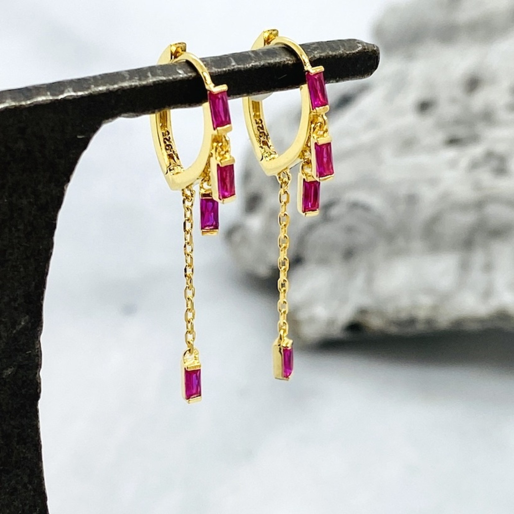 Native Gems Sparkler Huggie Hoop Earrings: Gold Vermeil and tiny Ruby CZ Dangle