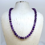 Handmade Necklace with matte amethyst knotted on light purple silk