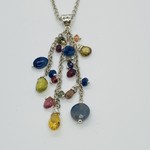 EVANKNOX Handmade Necklace with 3 chain dangle: multi-sapphire