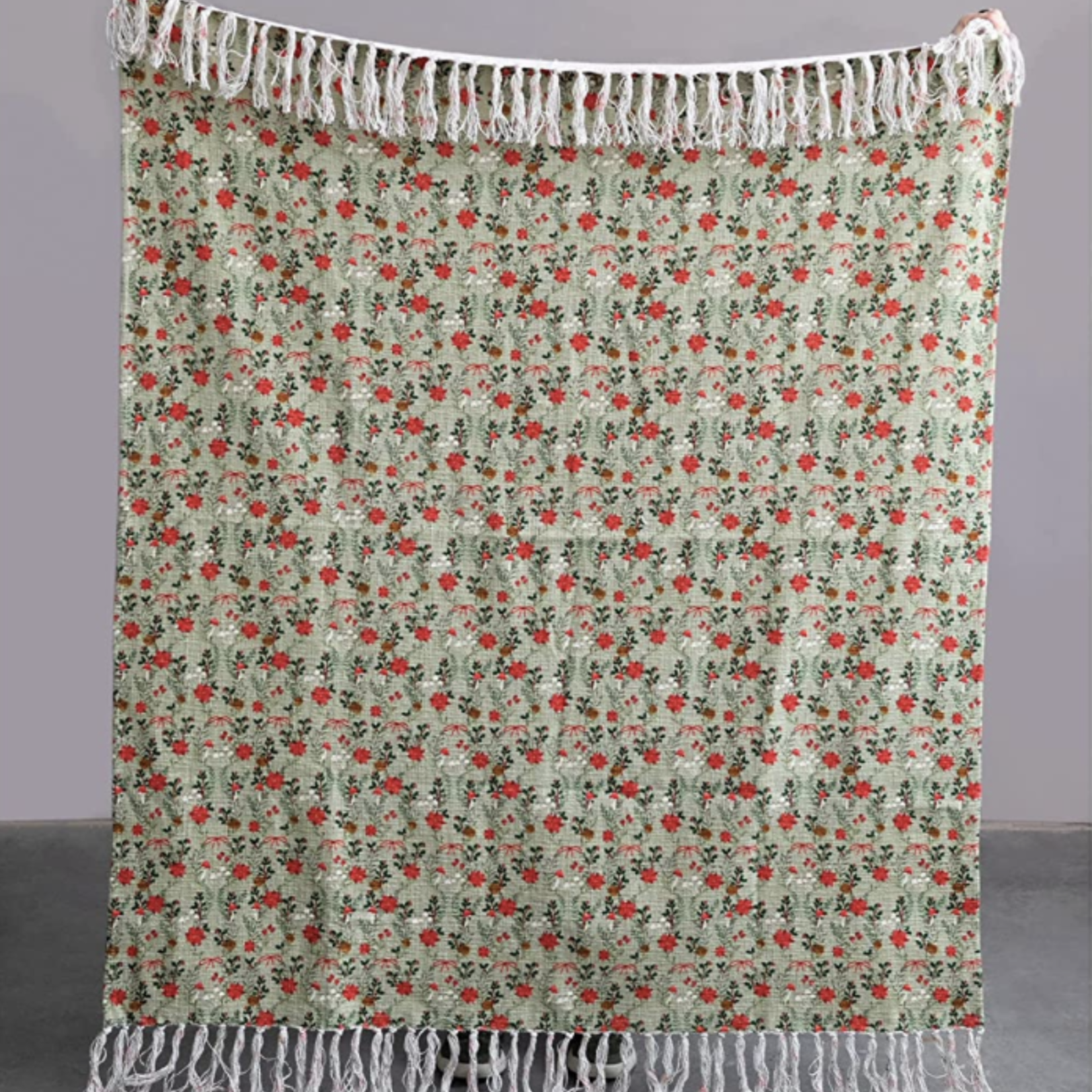 Cotton Printed Slub Throw with Floral Pattern