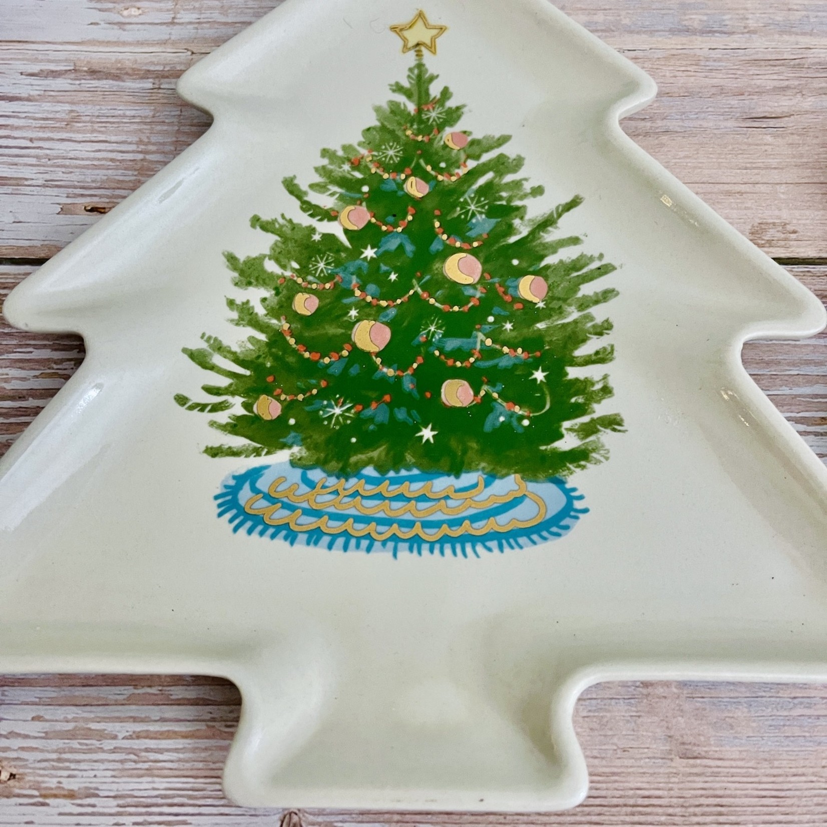 Stoneware Tree Shaped Plate with Christmas Tree