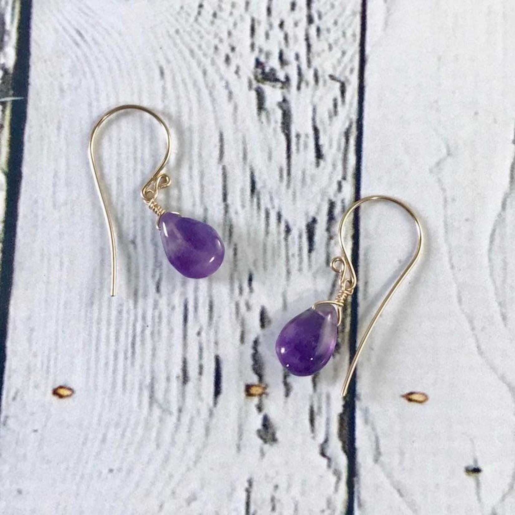 Handmade Earrings with Smooth Amethyst Drops