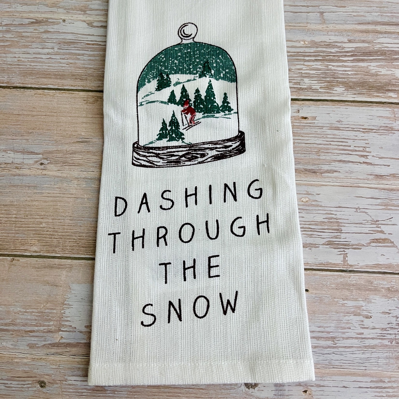 28"L x 18"W Cotton Tea Towel "Dashing Through the Snow"