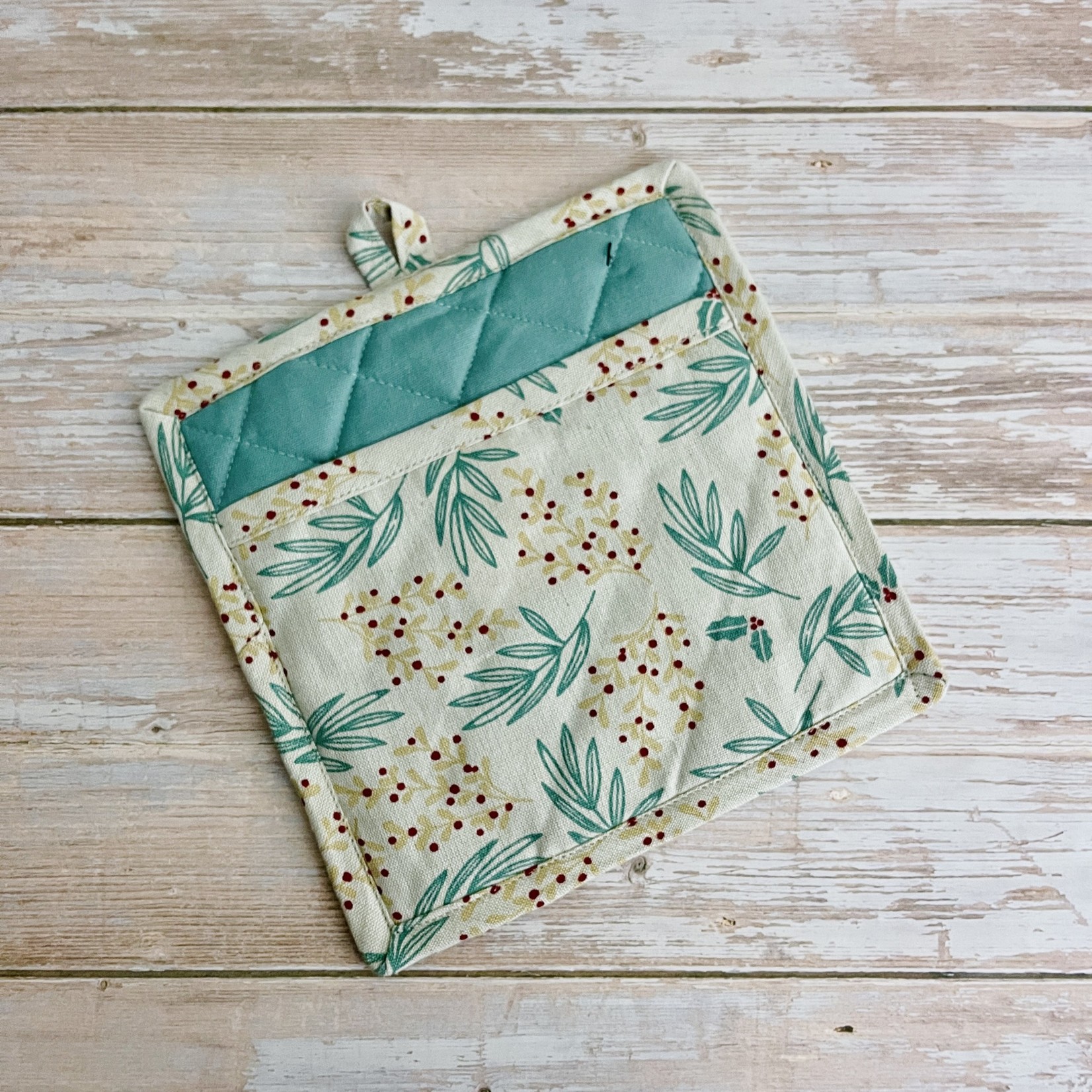 8" Sq Cotton  Printed Pot Holder with Floral Pattern