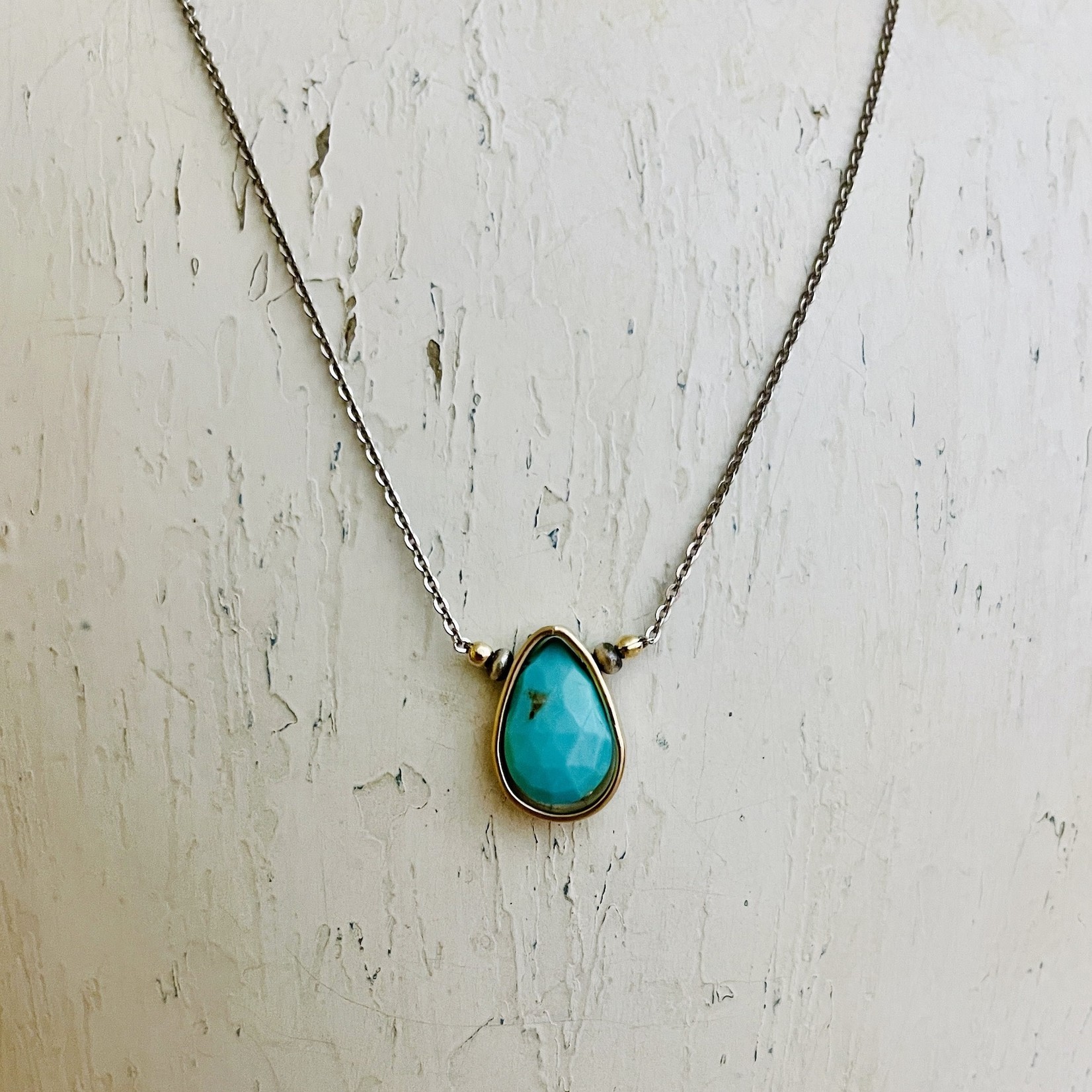 J&I Turquoise Teardrop on Sterling Chain