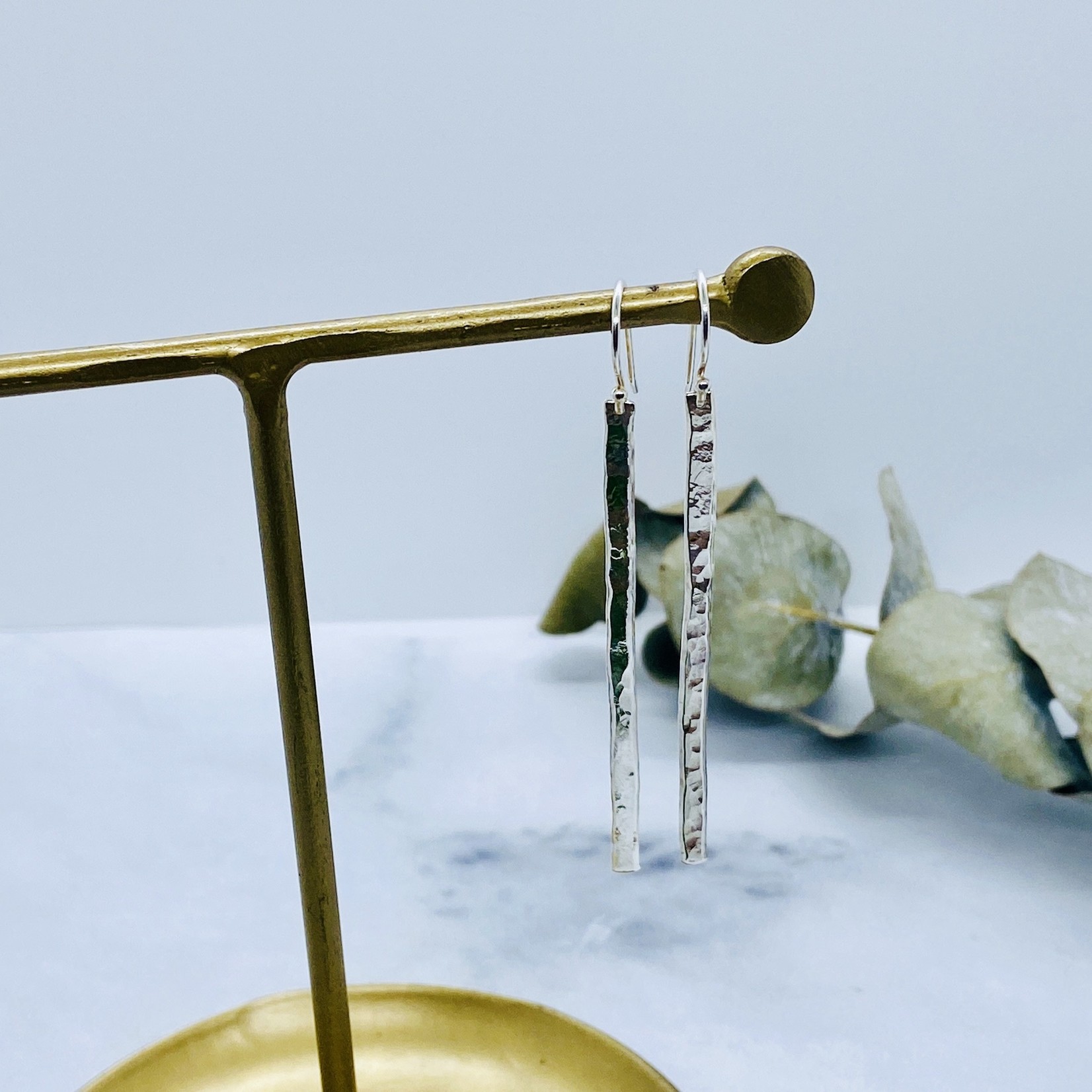 Silver Earrings with Hammered Bar