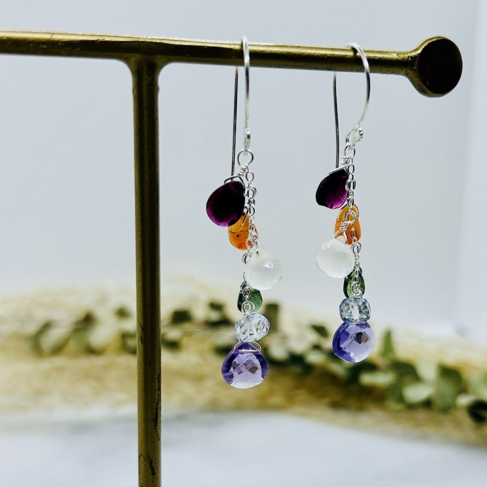 Handmade Sterling Silver Earrings with Rainbow Cascade