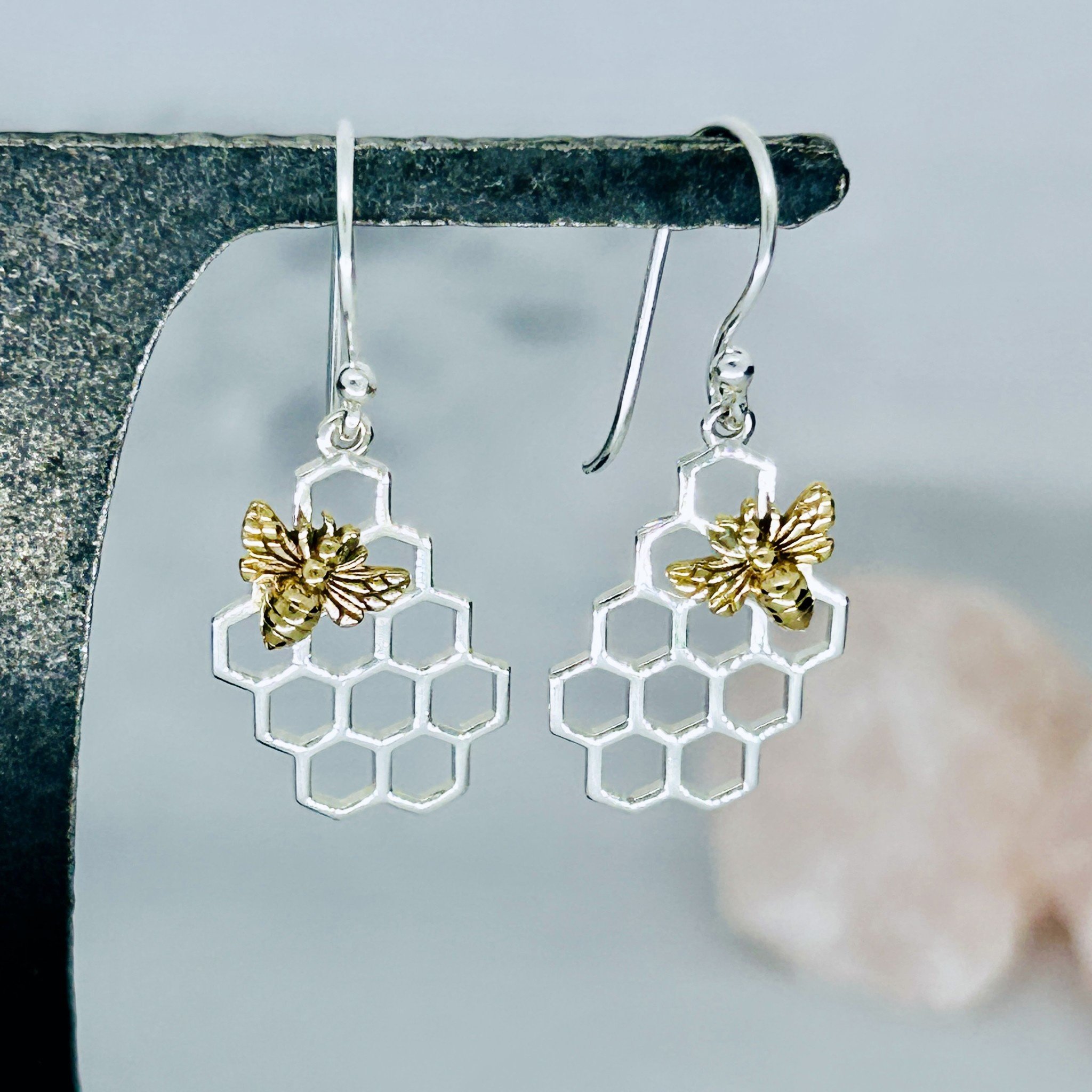 Delightful Resin Bee and Honeycomb Earrings  songbirdartistry