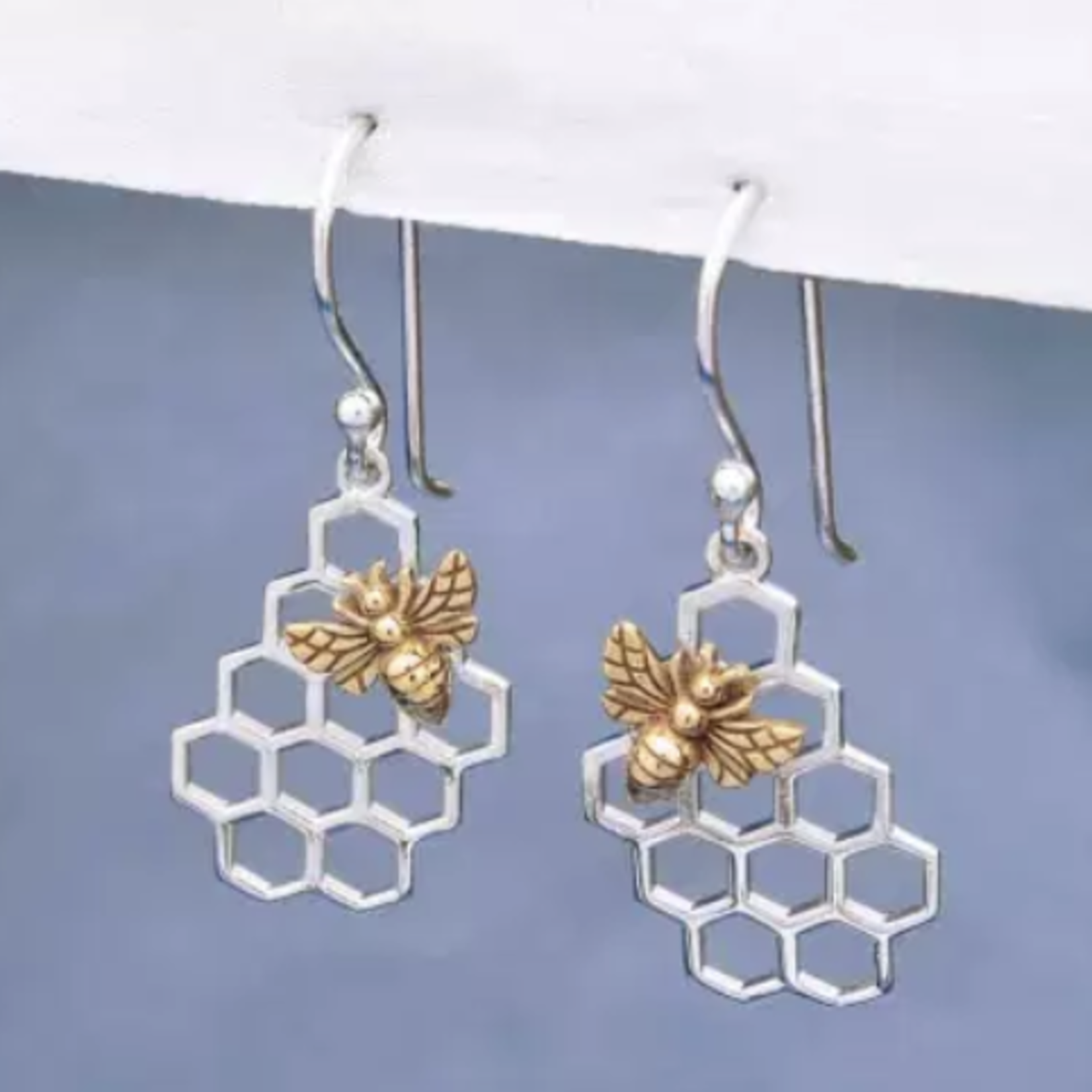 Nina Designs Silver Honeycomb Earrings with Bronze Bee