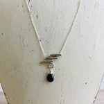 Handmade Necklace with 3 brushed tube bail, pietersite briolette, 18", 1"