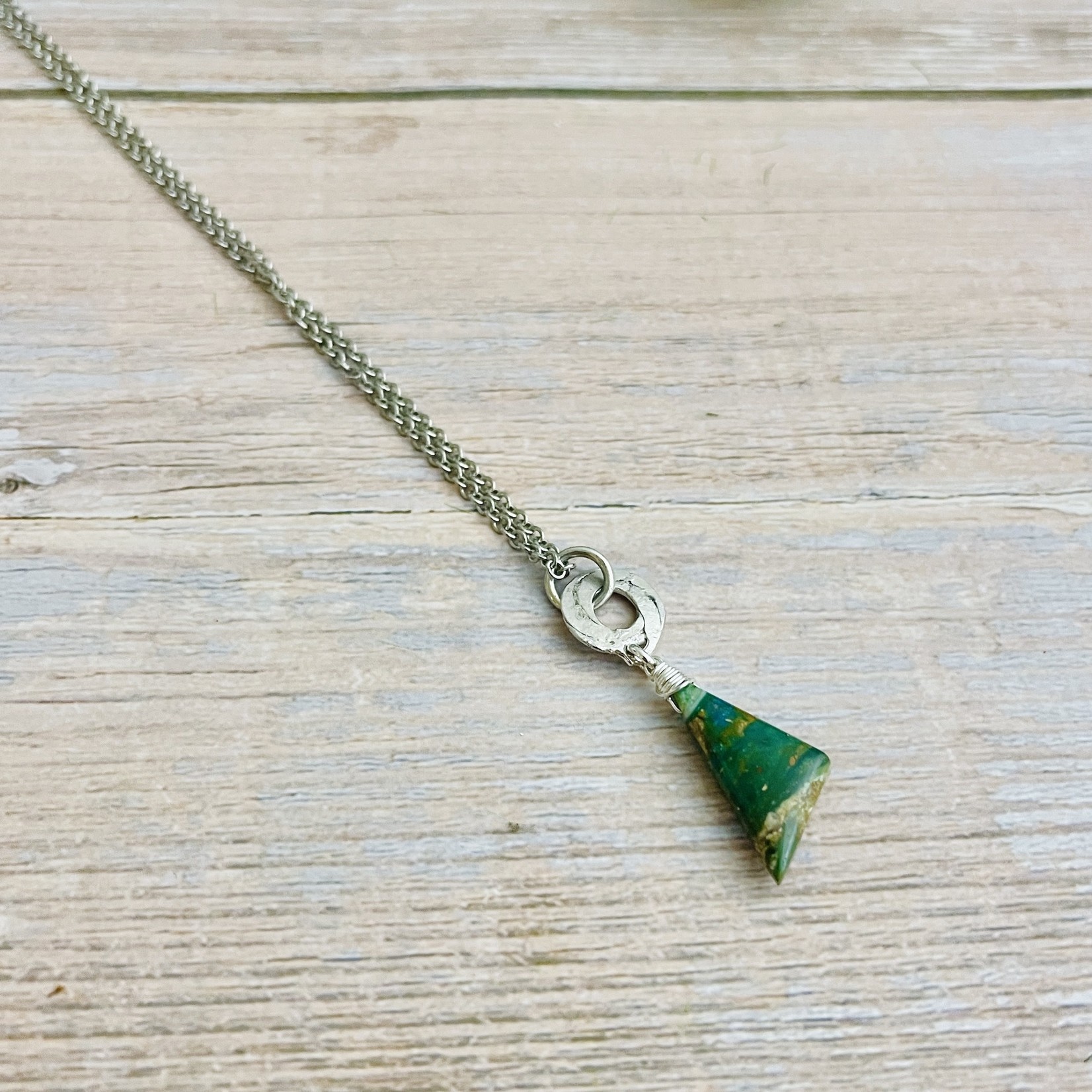 Handmade Silver Necklace with petrified opal on hammered ring