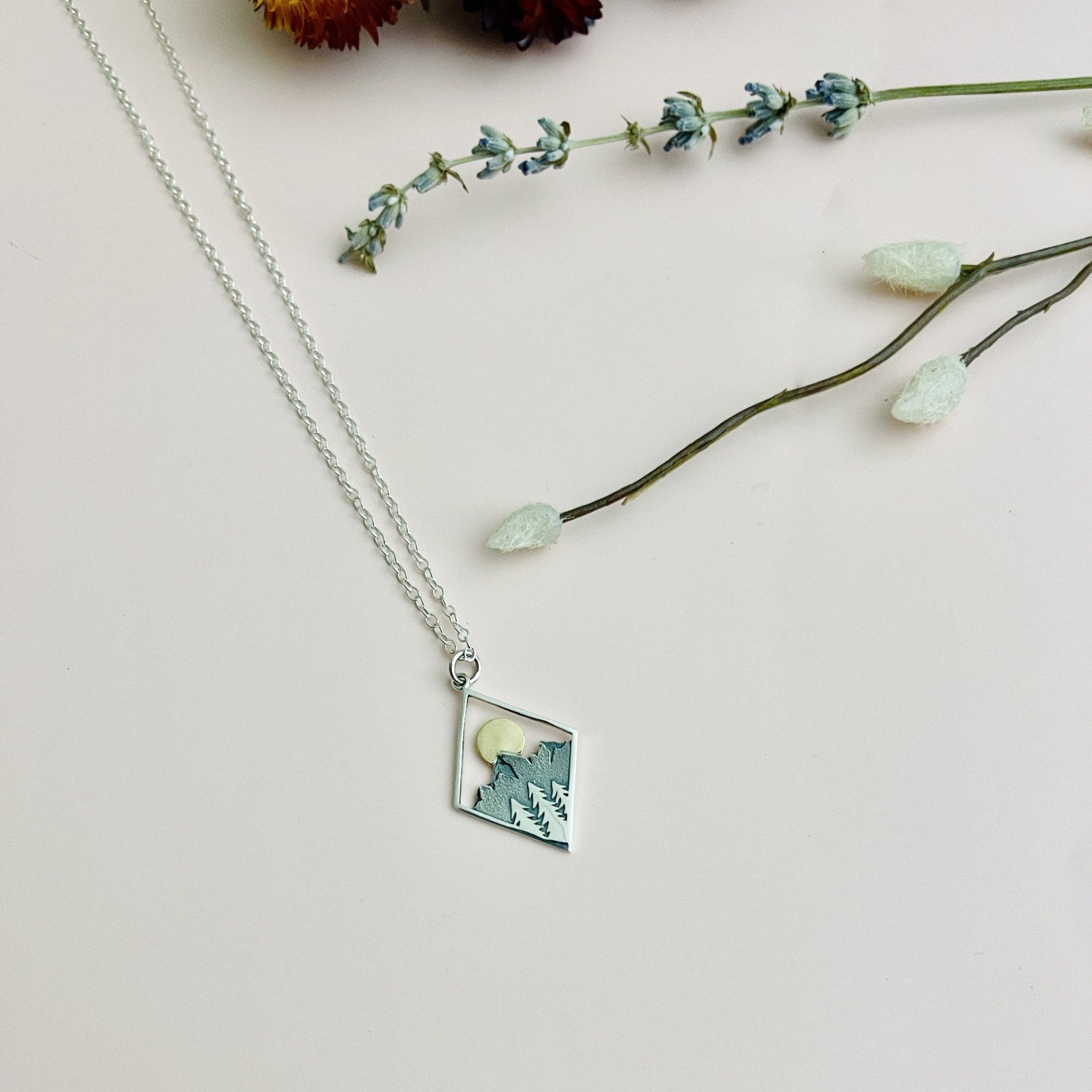 Nina Designs Silver Mountain Charm Necklace, 18"