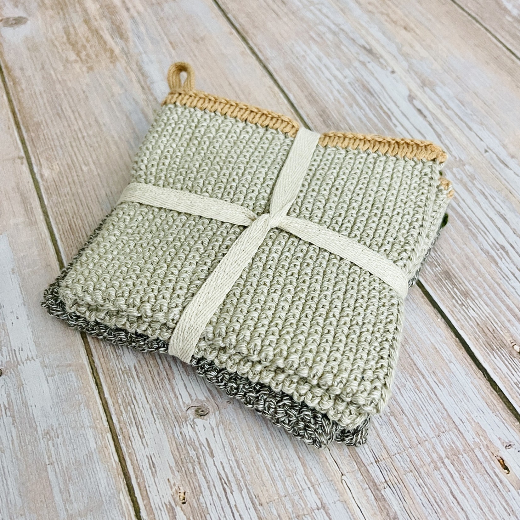 Knit Dish Cloths with Loop, 2 Colors, Set of 2