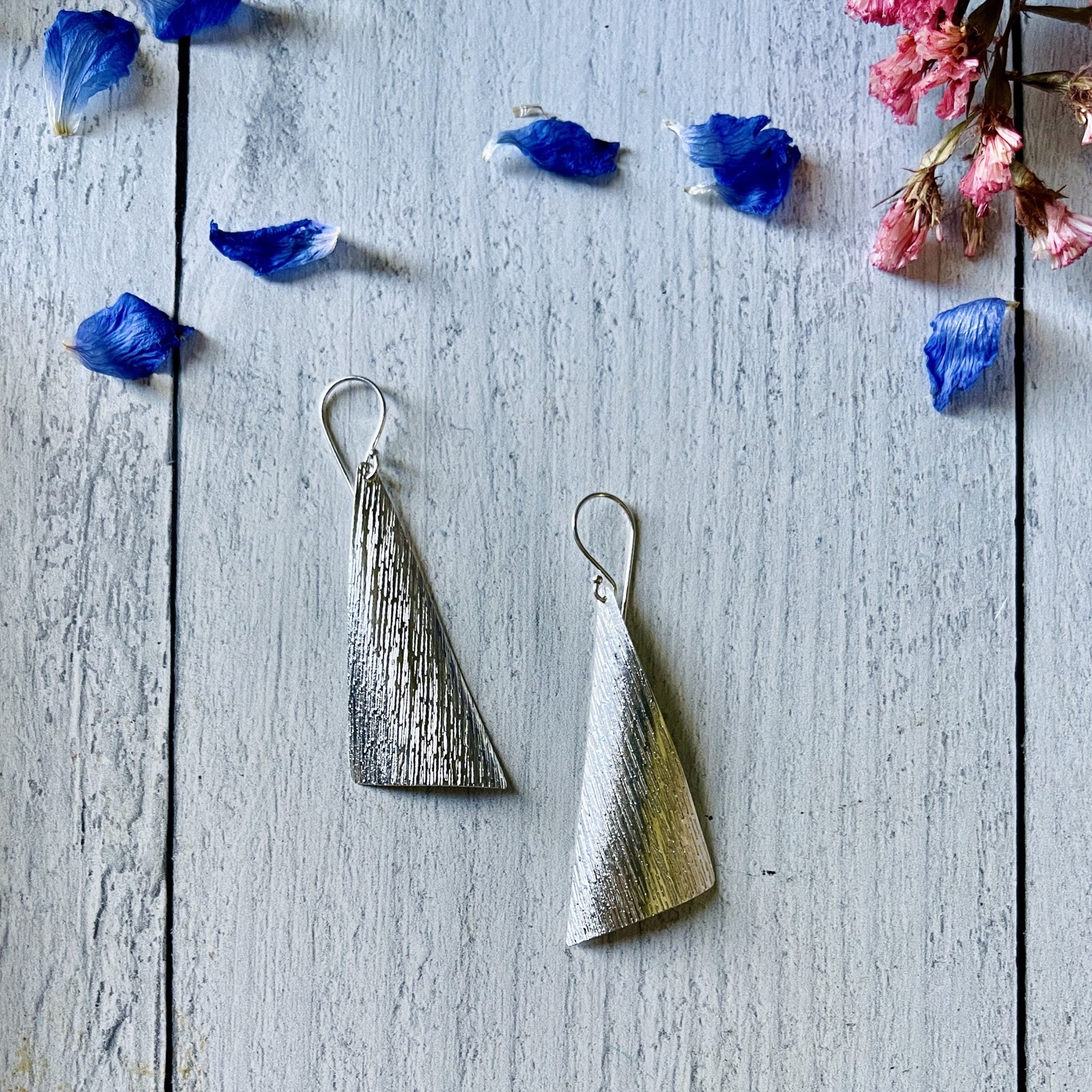 Anantara Silver Textured Triangle Earrings