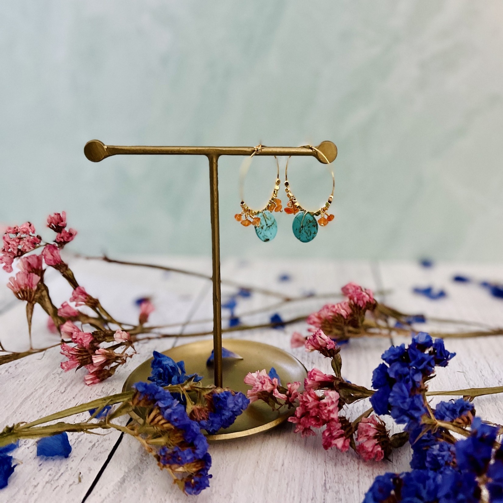 Laura Stark Designs Turquoise and Carnelian Goldfill Earrings