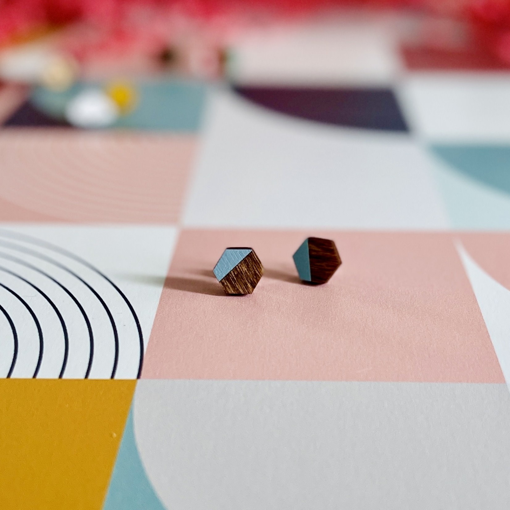 Lasercut Wood Hexagon Dip Earrings