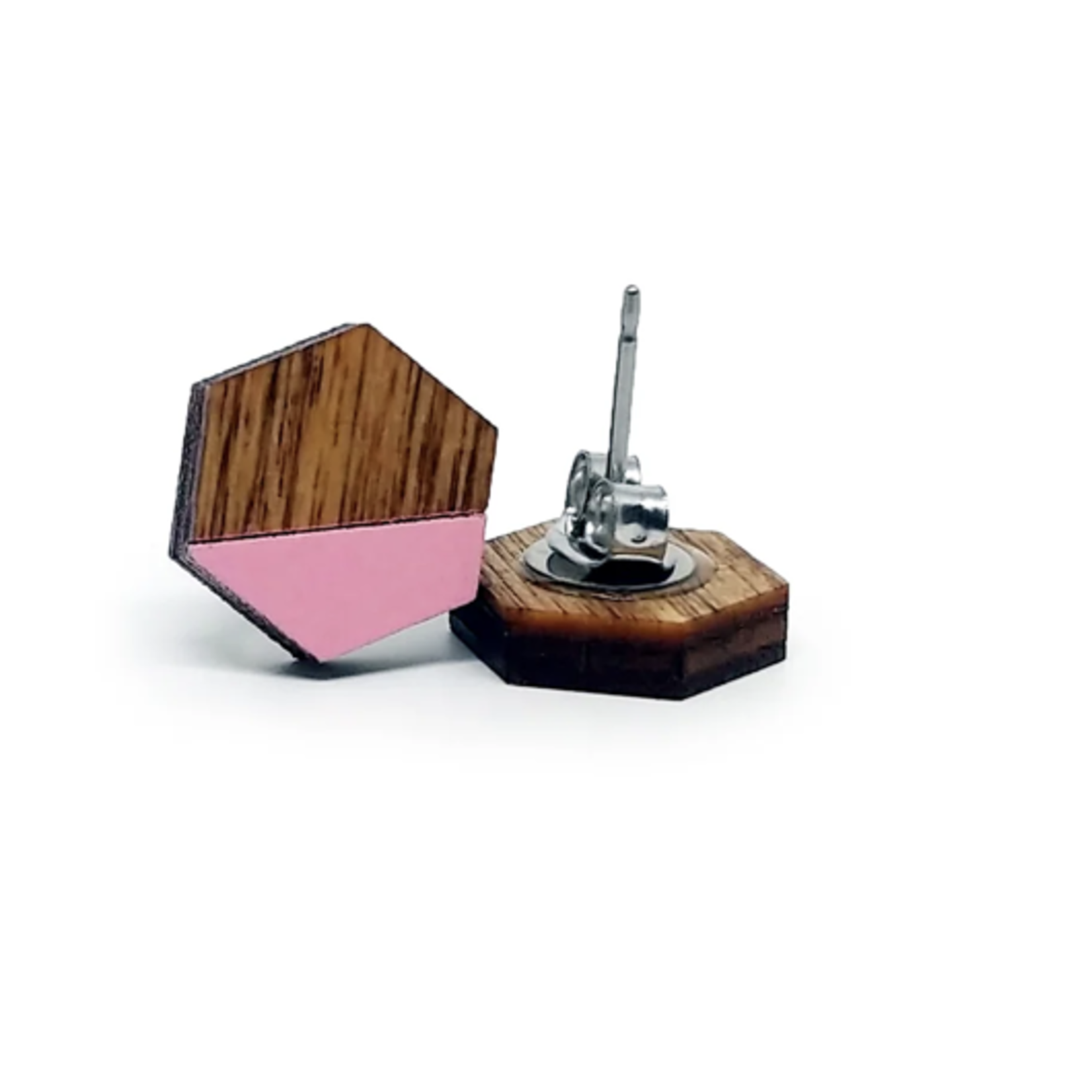 Lasercut Wood Hexagon Dip Earrings