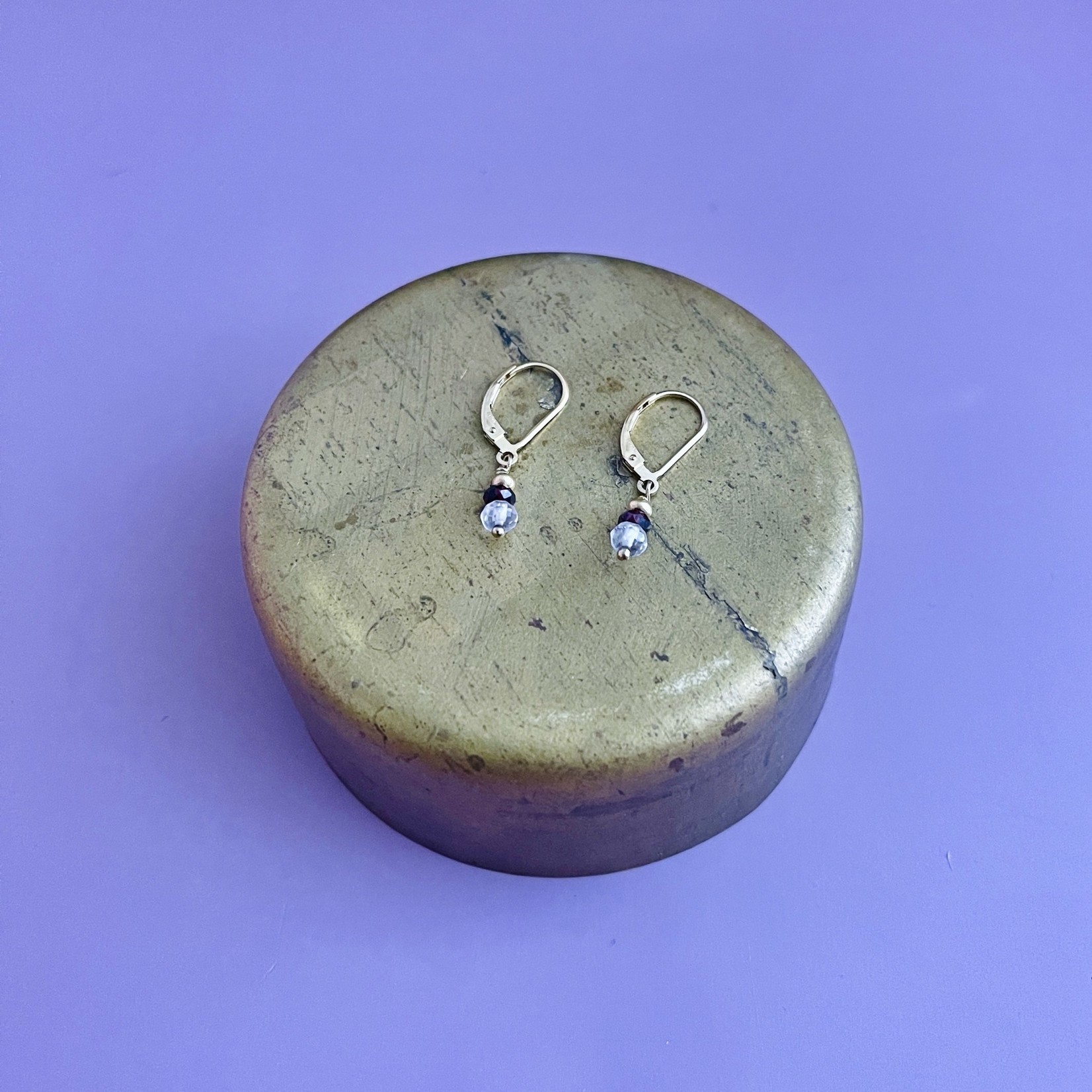J&I Handmade Rose quartz, garnet 14kt gold filled earring