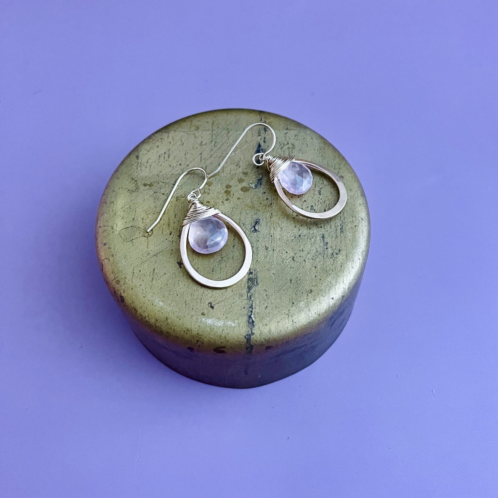J&I Handmade Faceted rose quartz set in 14kt gold filled teardrop earring