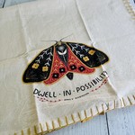Cotton Slub Printed Tea Towel w/ Moth, Blanket Stitch & Loop Multi Color