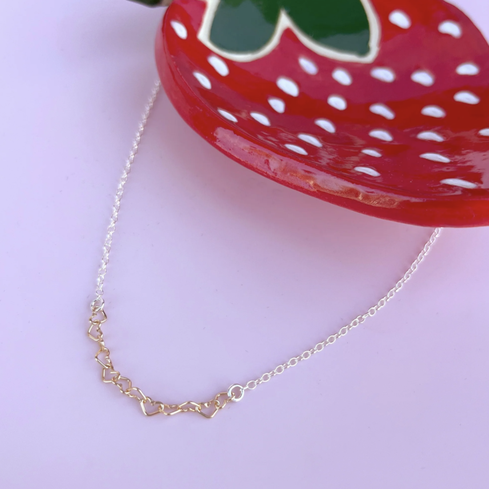 Itsy Bitsy Gold Heart Garland Necklace w/ Silver Chain