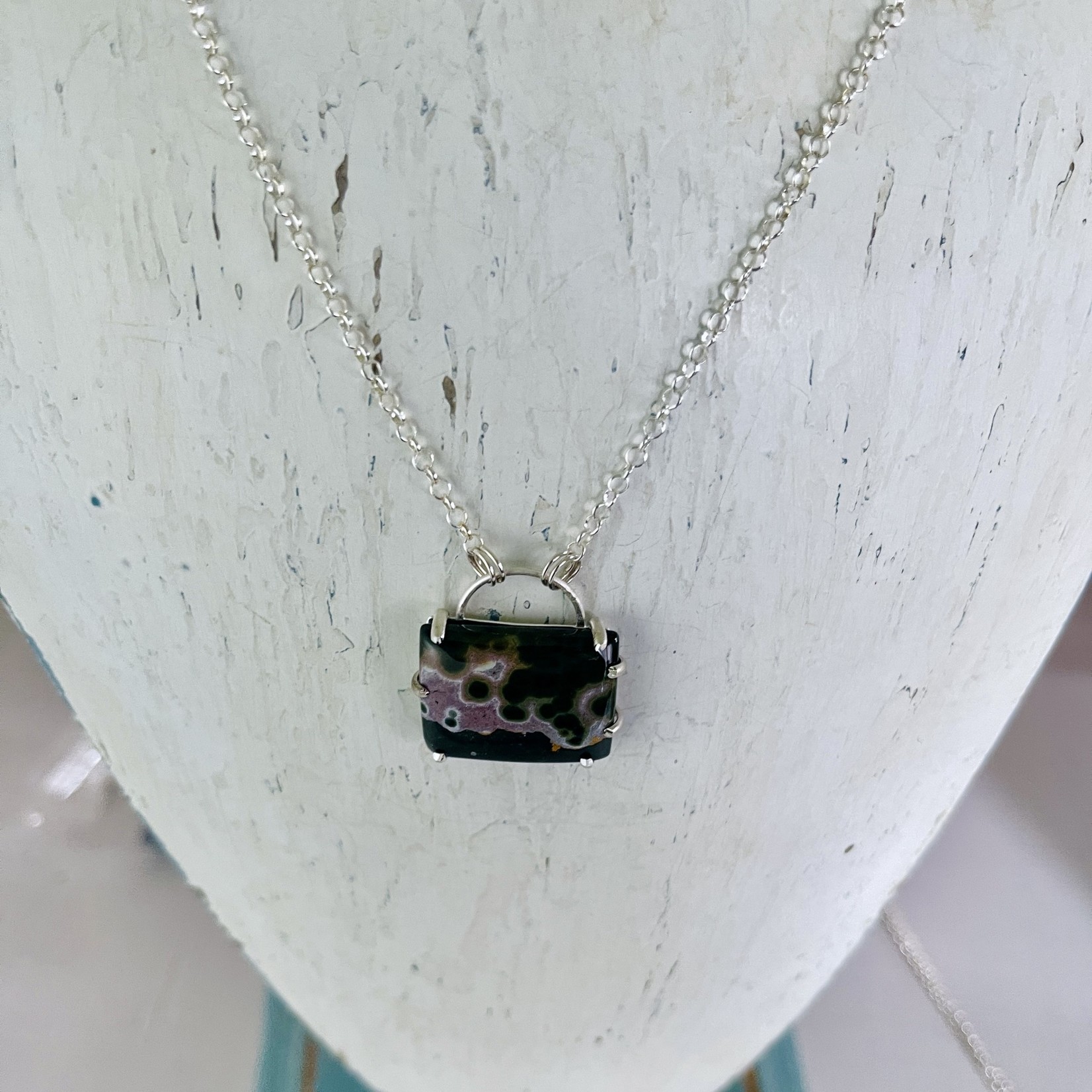 Handmade Necklace with prong set ocean jasper
