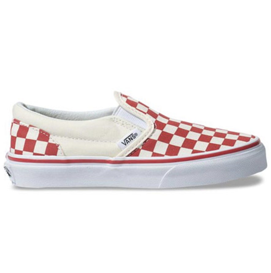 red checkerboard slip ons