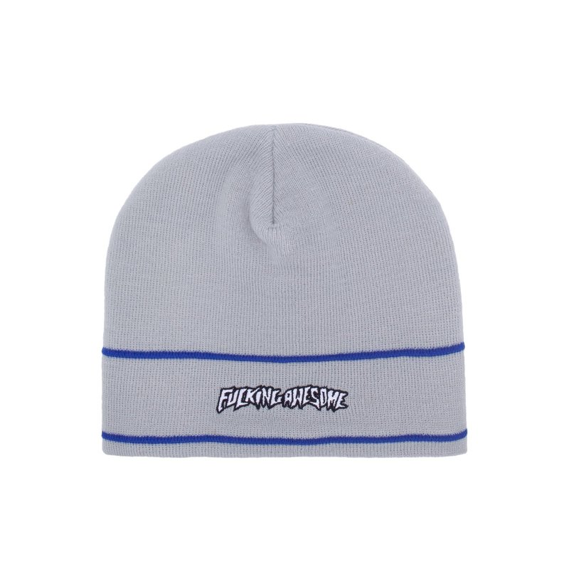 Fucking Awesome Little Stamp Striped Cuff Beanie - Grey/Blue