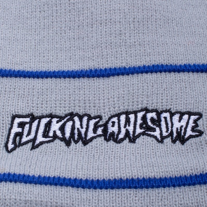 Fucking Awesome Little Stamp Striped Cuff Beanie - Grey/Blue