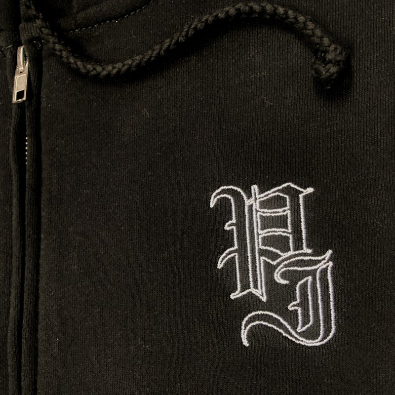 Palm Stamp Embroidered Outline Zip Hoodie - Black