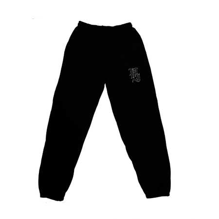 Palm Stamp Outline Embroidered Sweatpants - Black