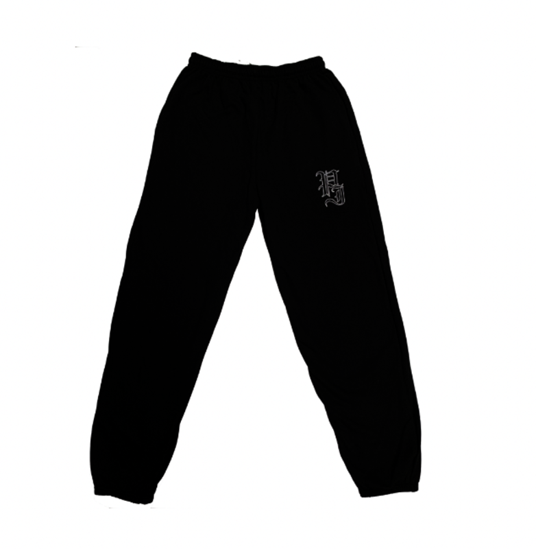 Palm Isle Stamp Outline Embroidered Sweatpants - Black