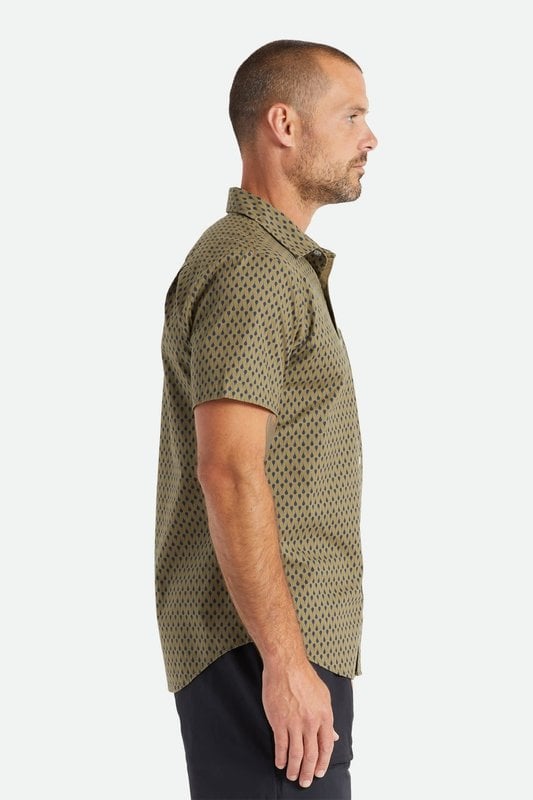 Brixton Charter Print S/S Woven - Military Olive/Navy