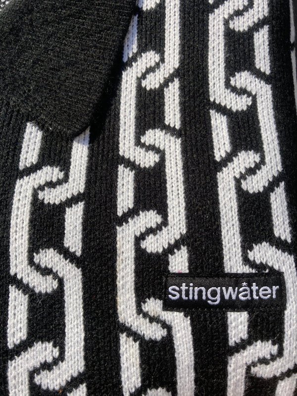 Stingwater Collared Half Zip Jacquard Chain Sweater - Black - Palm