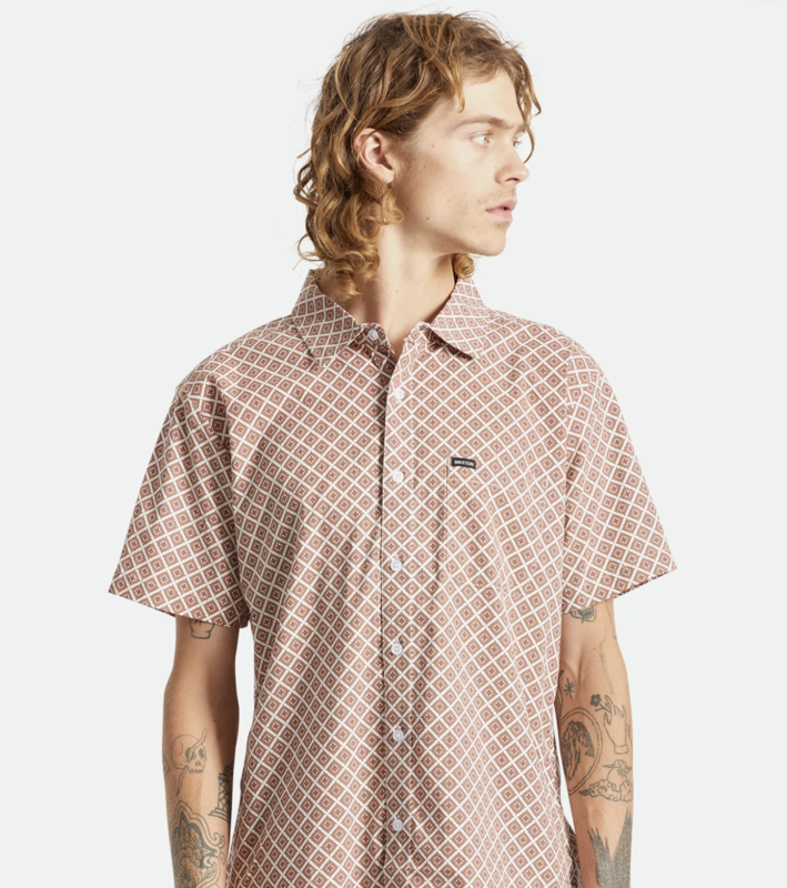 Brixton Charter Print S/S Woven - Off-white/Dark brick