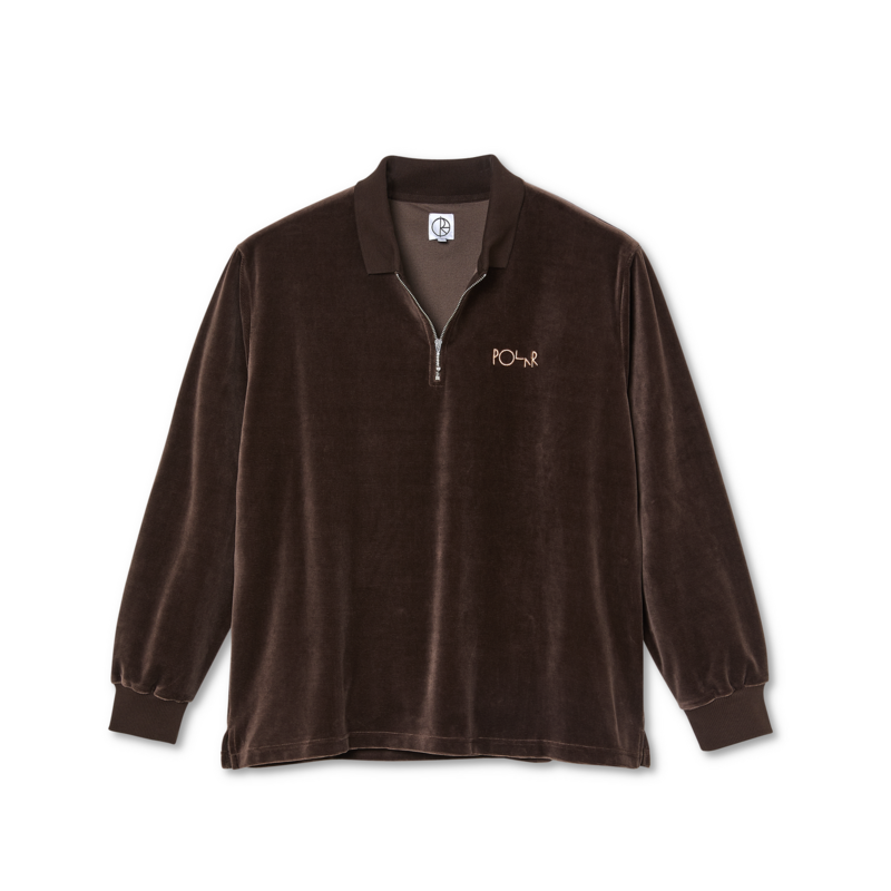 Polar Skate Co. Velour Zip Polo L/S Shirt - Brown