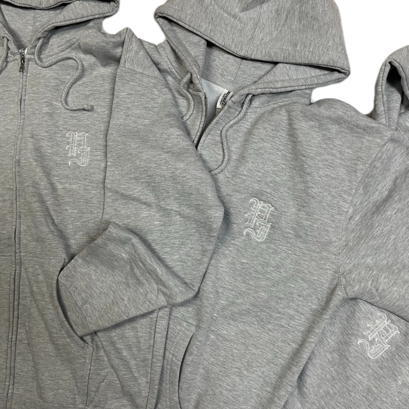 Palm Isle Stamp Embroidered Outline Zip Hoodie - Grey