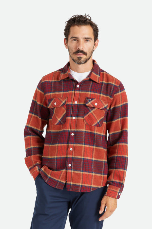 Brixton Bowery L/S Flannel - Mahogany/Burnt Henna/Mars Red