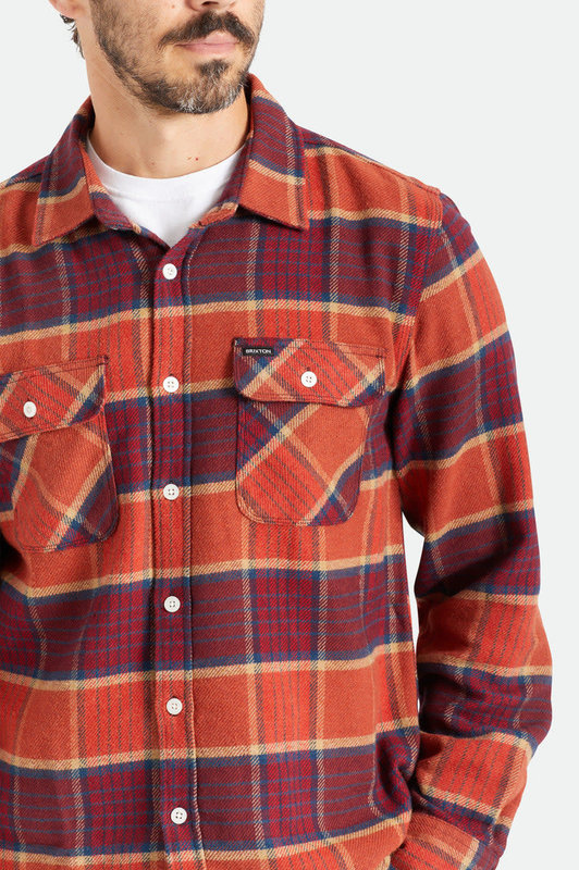 Brixton Bowery L/S Flannel - Mahogany/Burnt Henna/Mars Red