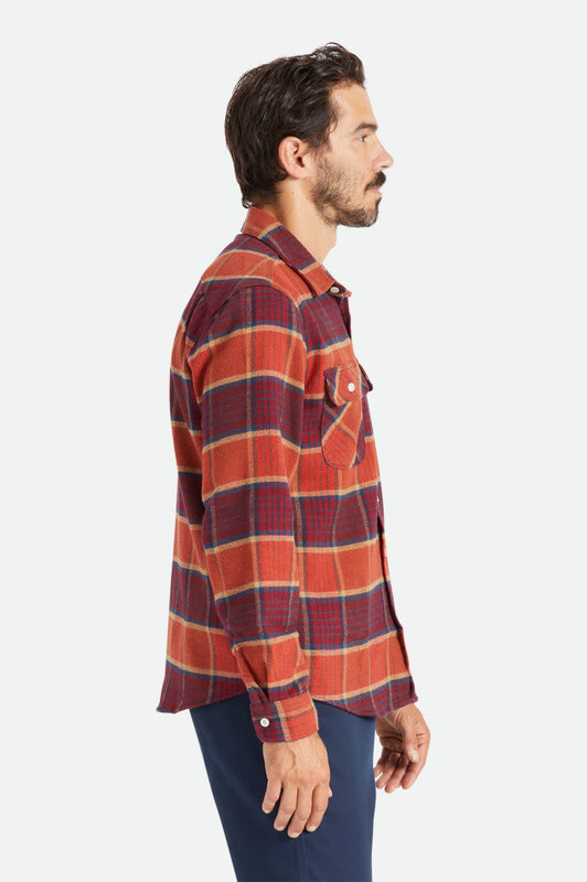 Brixton Bowery L/S Flannel - Mahogany/Burnt Henna/Mars Red