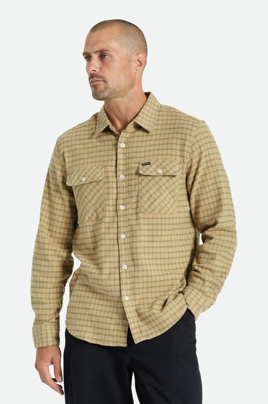 Brixton Bowery Stretch L/S Utility Flannel - Beige/Military Olive