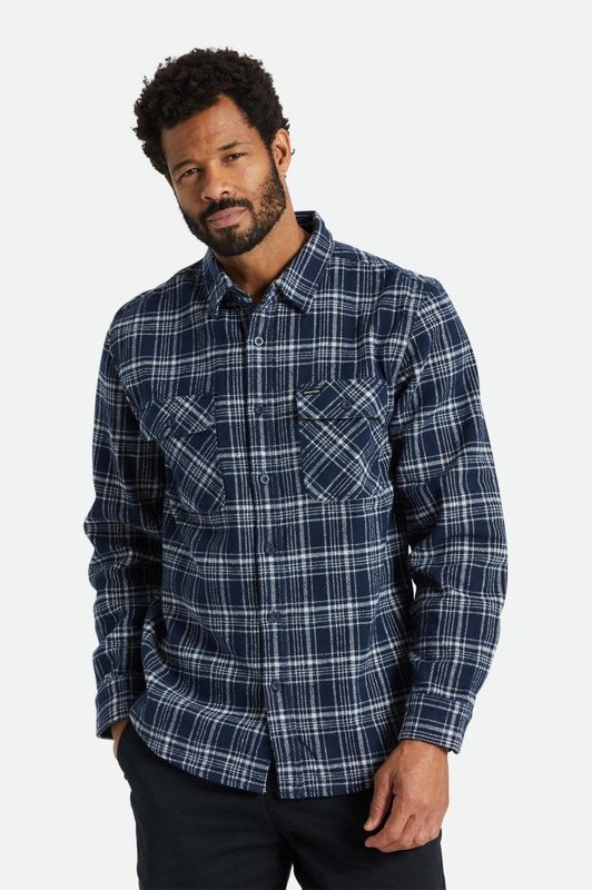 Brixton Bowery Flanelle M/L Épaisse - Bleu Marine/Gris