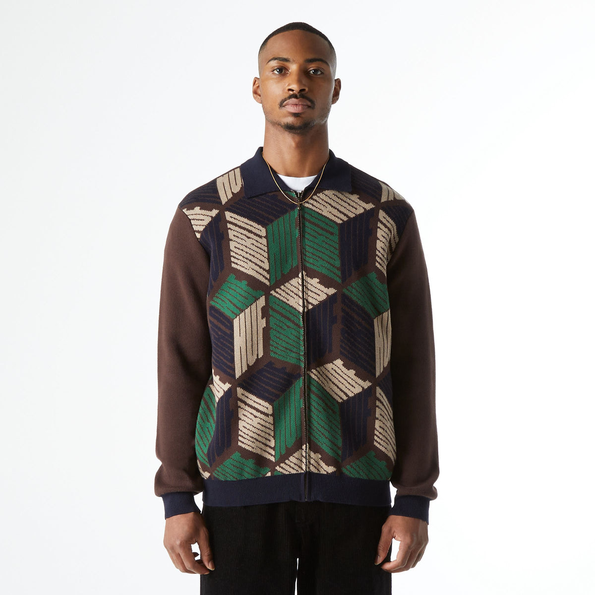 HUF Dimensions Zip Sweater - Chocolate