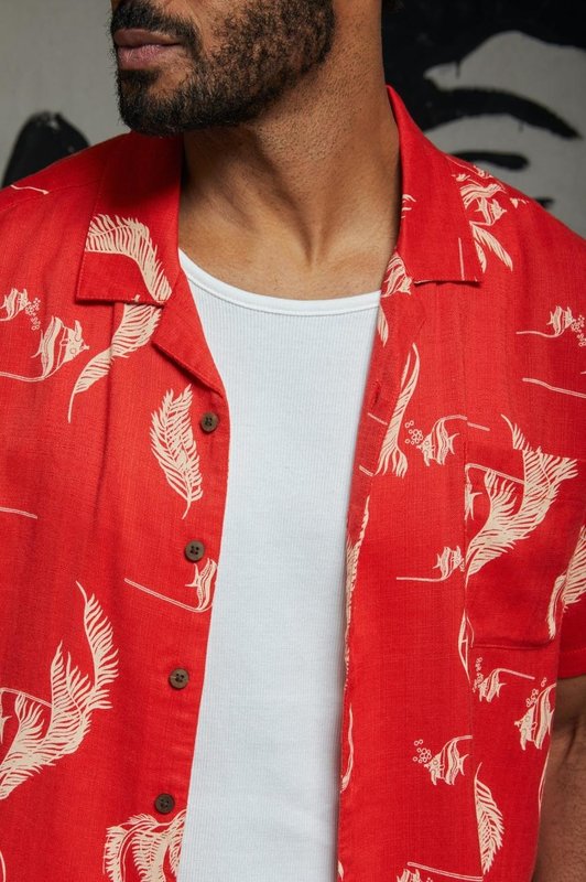 Brixton Bunker Slub S/S Woven - Aloha Red/White/Coconut