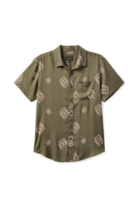 Brixton Charter Slub S/S Woven Shirt - Olive Surplus/Coral Pink